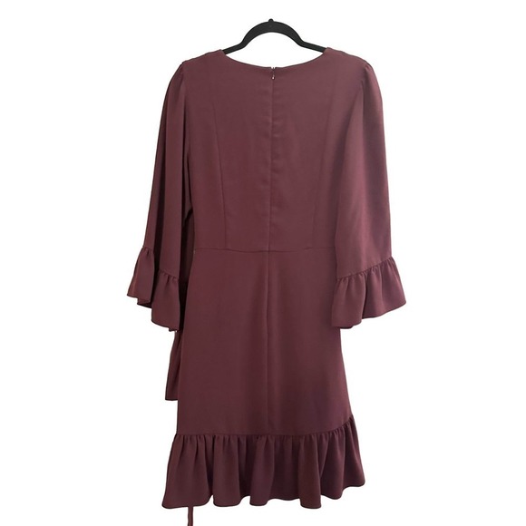 DREW Merlot Mai Drape Sleeve Mini Dress Faux Wrap-Front - Sz Small - Picture 4 of 6